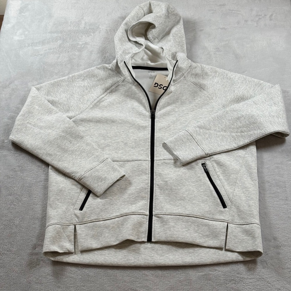 DSG Women Light Heather Grey Sport Fleece Full Zip Hoodie Jacket Large DAW14401H